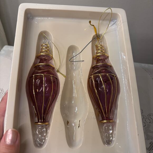 Vintage Blown Glass Christmas Ornaments Dillard's Trimmings Purple Gold Set of 2 - Picture 1 of 5